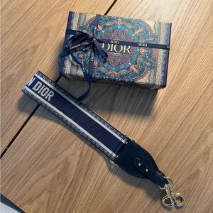 AUTHENTIC DIOR Embroidered Canvas Strap Navy with Limited edition box